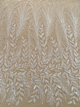 Dantela Couture Ivory cu Model Floral, cu Perle, Margele si Paiete