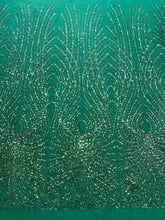 Dantela Couture Verde Smarald cu Panou, cu Margele si Paiete