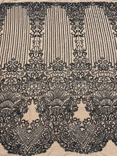 Dantela Couture Neagra cu Model Geometric, cu Perle, Margele si Paiete