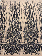 Dantela Couture Neagra cu Model Geometric, cu Perle, Margele si Paiete