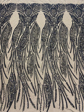 Dantela Couture Neagra cu Panou, cu Perle, Margele si Paiete