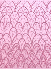 Dantela Couture Roz cu Model Geometric, cu Perle, Margele si Paiete