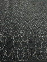 Dantela Couture Gri Antracit cu Model Geometric cu Margele si Paiete