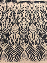 Dantela Couture Neagra cu Model Geometric, cu Margele si Paiete