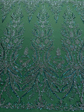 Dantela Couture Verde Smarald cu Model Floral, cu Margele si Paiete