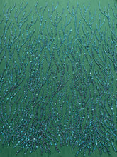 Dantela Couture Verde Smarald cu Siraguri, cu Margele si Paiete