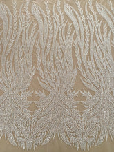 Dantela Couture Ivory cu Panou, cu Perle, Margele si Paiete