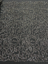 Dantela Couture Gri Antracit cu Model Geometric, cu Margele si Paiete