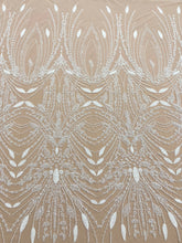 Dantela Couture Ivory cu Model Geometric, cu Perle, Margele si Paiete