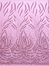 Dantela Couture Roz cu Panou, cu Perle, Margele si Paiete