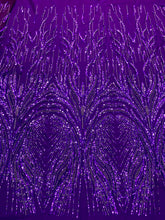 Dantela Couture Mov Inchis cu Model Geometric, cu Perle, Margele si Paiete