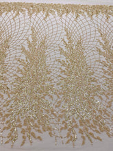 Dantela Couture Aurie cu Frunze, cu Perle, Margele si Paiete