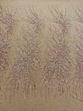 Dantela Couture Auriu Rose cu Model Liniar, cu Perle, Margele si Paiete