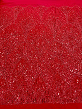 Dantela Couture Rosie cu Model Geometric, cu Perle, Margele si Paiete