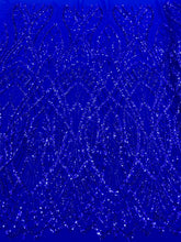 Dantela Couture Albastru Royal cu Model Geometric, cu Margele si Paiete