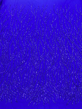 Dantela Couture Albastru Royal cu Siraguri, cu Margele si Paiete