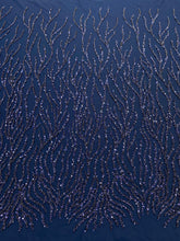 Dantela Couture Bleumarin cu Siraguri, cu Margele si Paiete