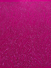 Dantela Couture Fucsia cu Model Liniar, cu Margele si Paiete