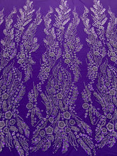 Dantela Couture Mov Inchis cu Model Floral, Perle, Margele si Paiete