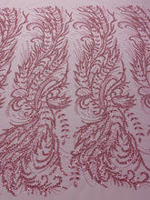 Dantela Couture Roz cu Model Floral, cu Margele si Paiete