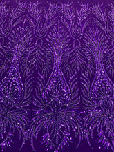 Dantela Couture Mov Inchis cu Model Geometric, cu Margele si Paiete