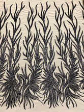 Dantela Couture Neagra cu Siraguri, cu Margele si Paiete