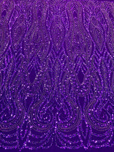 Dantela Couture Mov Inchis cu Model Geometric, Perle, Margele si Paiete