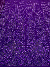 Dantela Couture Mov Inchis cu Panou, cu Perle, Margele si Paiete