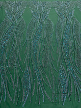 Dantela Couture Verde Smarald cu Panou, cu Perle, Margele si Paiete