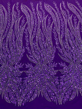 Dantela Couture Mov Inchis cu Panou, cu Perle, Margele si Paiete