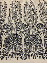 Dantela Couture Neagra cu Model Geometric, cu Margele si Paiete