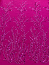 Dantela Couture Fucsia cu Crengute, cu Margele si Paiete