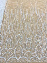 Dantela Couture Ivory cu Model Geometric, cu Margele si Paiete