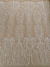 Dantela Couture Ivory cu Model Geometric, cu Perle, Margele si Paiete