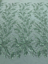 Dantela Couture Verde Ou de Rata cu Model Floral, Perle, Margele si Paiete