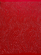 Dantela Couture Rosie cu Model Liniar, cu Margele si Paiete