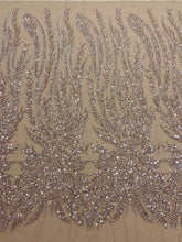 Dantela Couture Auriu Rose cu Panou, cu Perle, Margele si Paiete