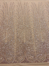 Dantela Couture Auriu Rose cu Panou, cu Perle, Margele si Paiete