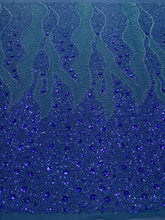 Dantela Couture Albastru Marin cu Model Geometric si Flori, cu Margele si Paiete