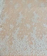 Dantela Ivory cu Model Floral, cu Perle si Paiete