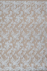 Dantela cu Model Floral, cu Cristale, Perle Sidefate si Paiete