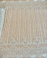 Dantela cu Model Liniar cu Flori, cu Perle Sidefate si Paiete