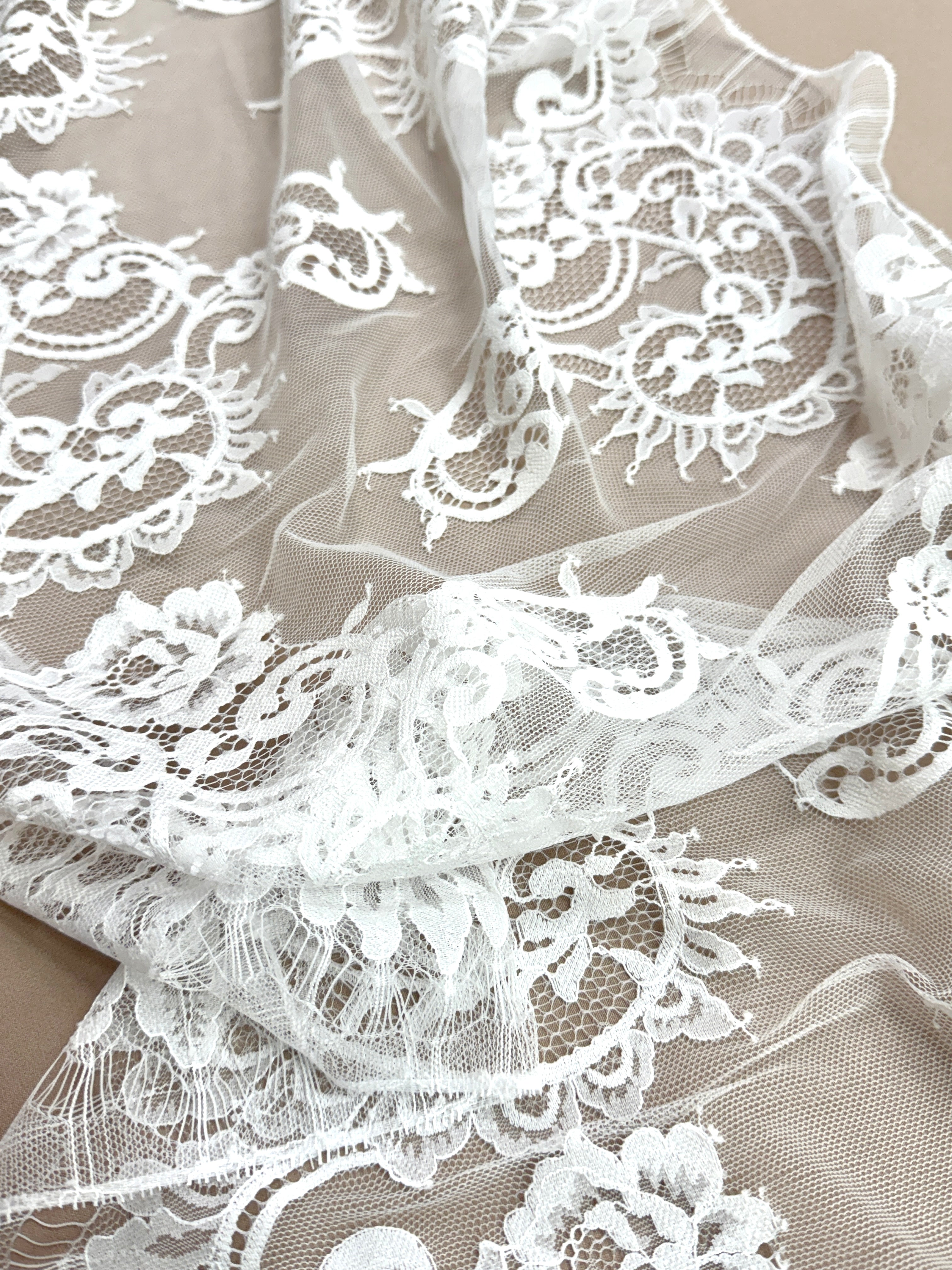Dantela Bordura Dubla Chantilly Ivory - Cupon 3 m