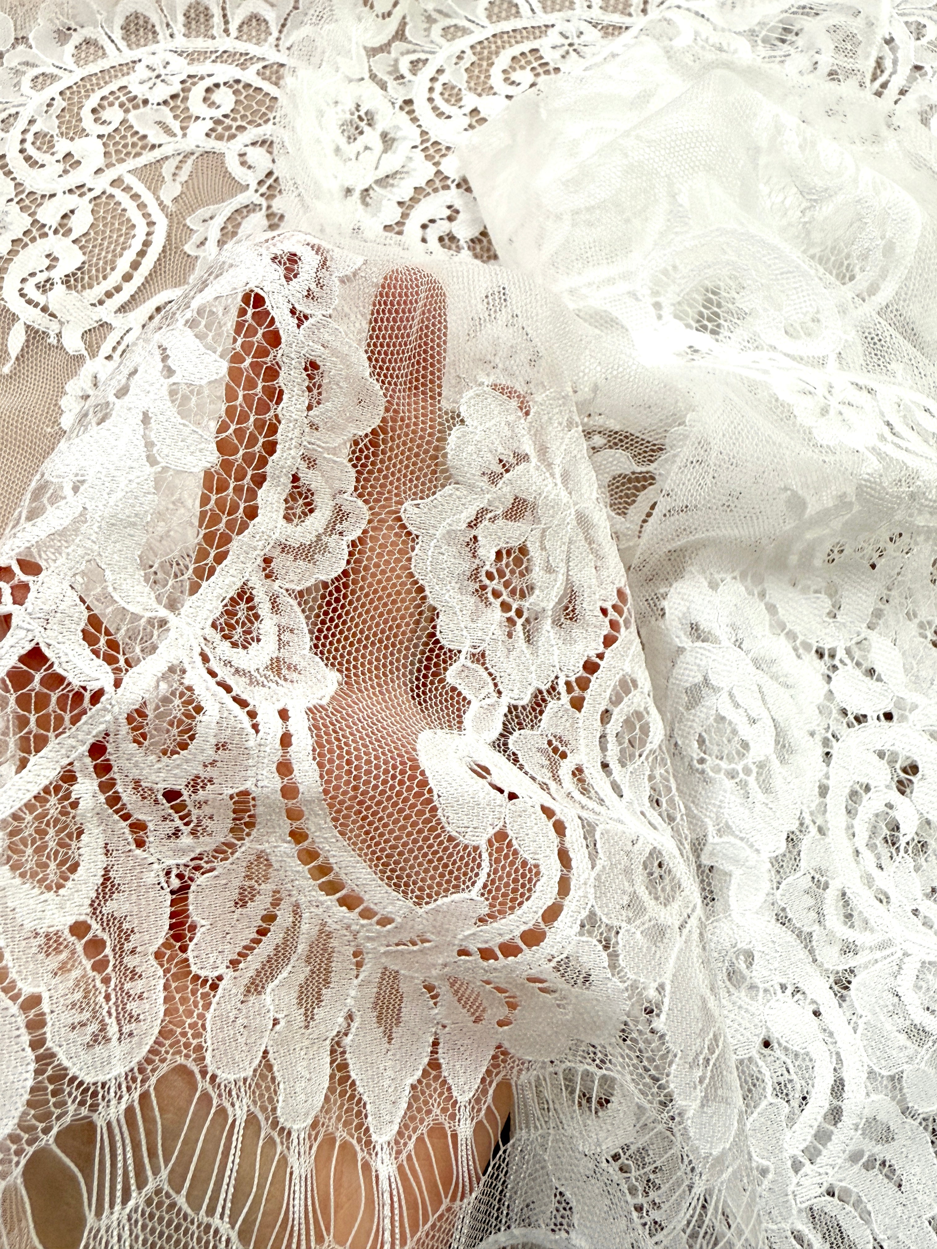 Dantela Bordura Dubla Chantilly Ivory - Cupon 3 m