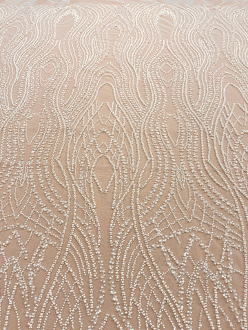 Cupon 1.50 m din Dantela Couture Ivory cu Perle, Margele si Paiete