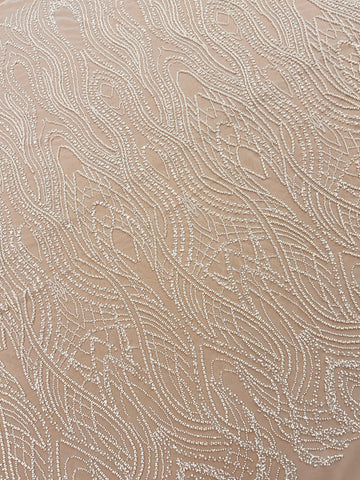 Cupon 1.50 m din Dantela Couture Ivory cu Perle, Margele si Paiete