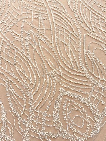 Cupon 1.50 m din Dantela Couture Ivory cu Perle, Margele si Paiete