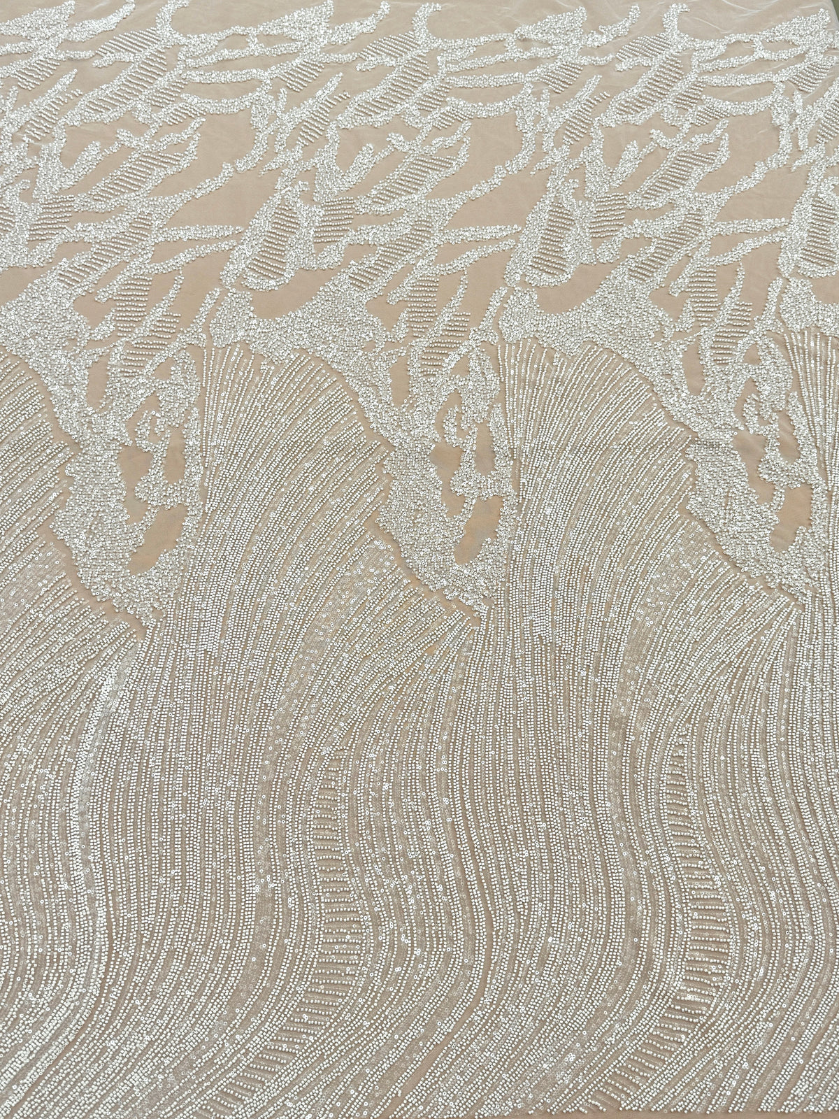 Dantela Couture Ivory cu Model Geometric, cu Margele si Paiete