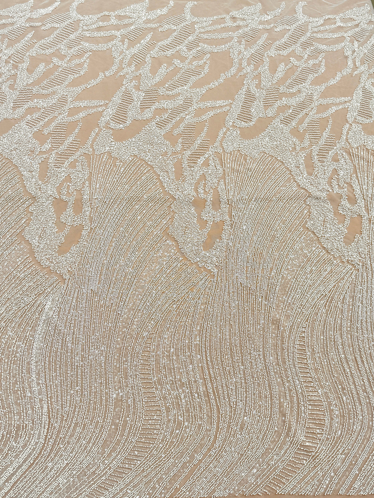 Dantela Couture Ivory cu Model Geometric, cu Margele si Paiete