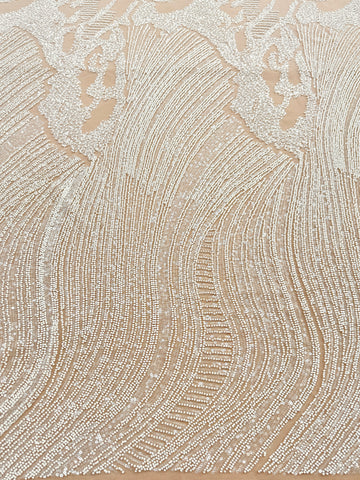 Dantela Couture Ivory cu Model Geometric, cu Margele si Paiete